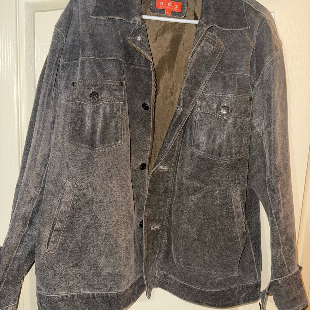 NDX Nederland Faux Leather Brown Men's Jacket, Size XL, VERY GOOD (heavy)